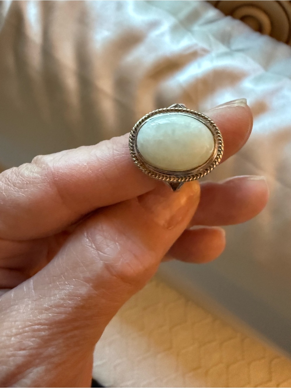 Sterling Silver White Oval Stone Statement Ring